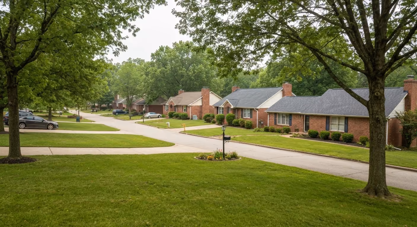 Suburban homes in a central Kentucky neighborhood served by Velkan Restoration