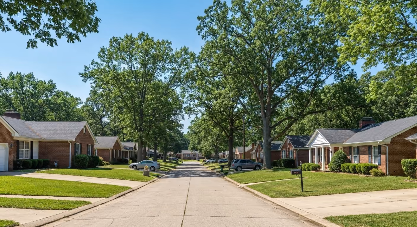 Residential street in Winchester, KY, in Velkan Restoration's service area