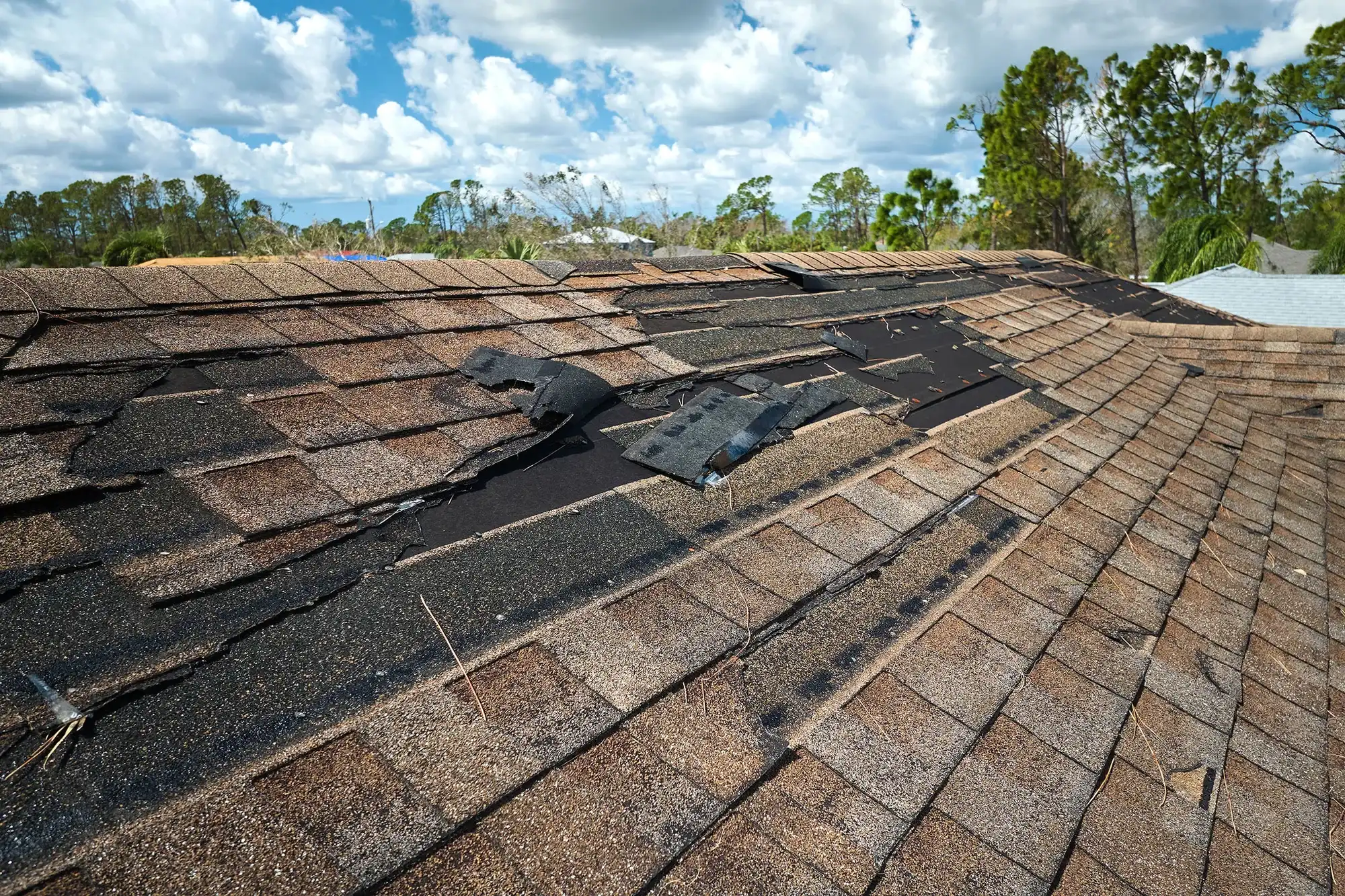 Inspector documenting storm damage across a shingle roof